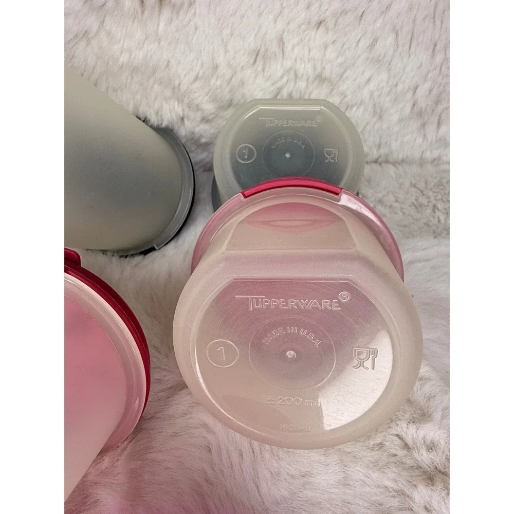 Tupperware Lot of 5 Containers Pink Parmesan Containers & Purple Black Canisters